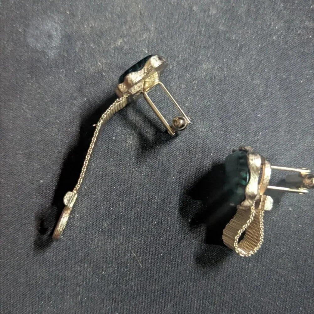 Vintage Dante Gold Tone Green‎ Art Glass Mesh Wrap Around Cufflinks